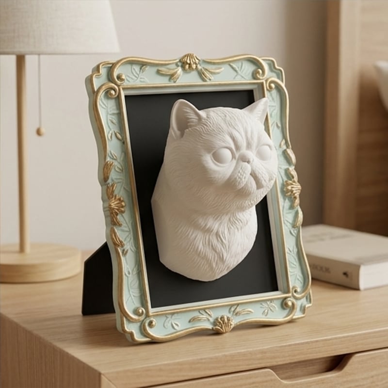 壁掛けアート　ペアサンプルあり 新品　光ります❗ エキゾチックショートヘアの壁掛けレリーフ 3Dプリント 白PLA
