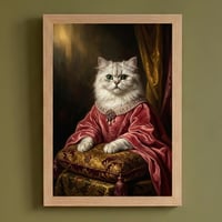 猫（チンチラペルシャ）のルネサンス風肖像画 油絵風アートA4額装インテリア壁掛け