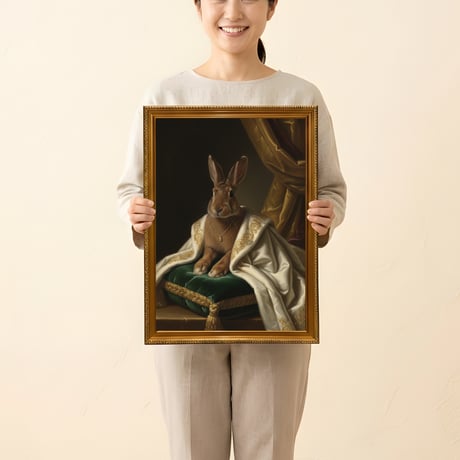 うさぎ（ベルジアンヘア）のルネサンス風肖像画 A3額装インテリア壁掛け