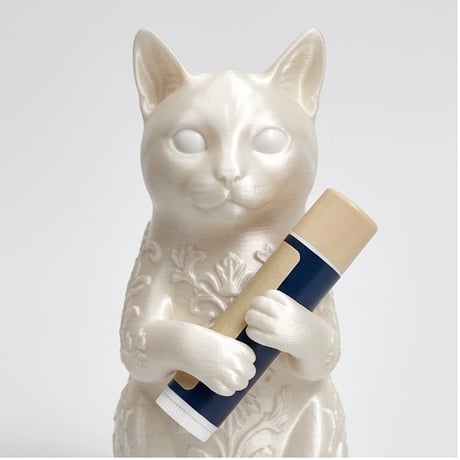 猫の3Dプリント リップケース シルクホワイト キーホルダー