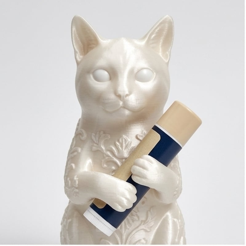 猫の3Dプリント リップケース シルクホワイト キーホルダー | うちの子
