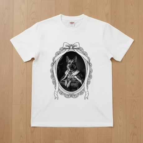 ジャーマンシェパード半袖Tシャツ ルネサンス風モノクロ ホワイト 男女兼用