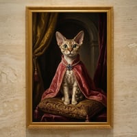 猫（デボンレックス）のルネサンス風肖像画 油絵風アートA3額装インテリア壁掛け