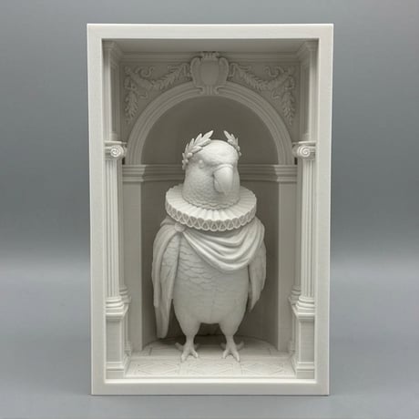 インコ（オキナインコ）の3Dプリント ブックヌーク 白PLA 本棚インテリア