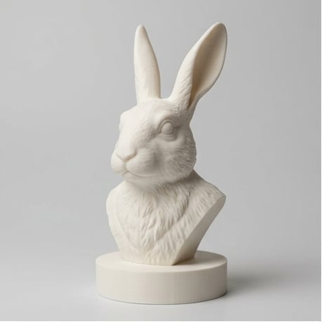 うさぎ（サテン）の3Dプリント胸像 白PLA 彫刻 置物 インテリア