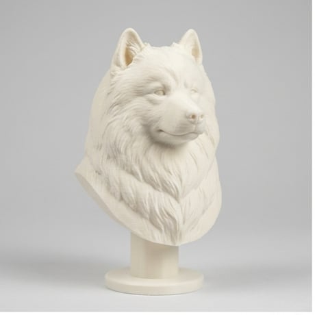犬（サモエド）の3Dプリント胸像 白PLA 彫刻 置物 インテリア