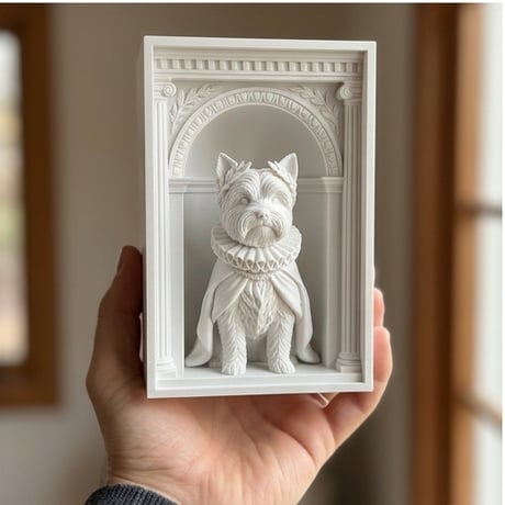 犬（ヨークシャーテリア）の3Dプリント ブックヌーク 白PLA 本棚インテリア