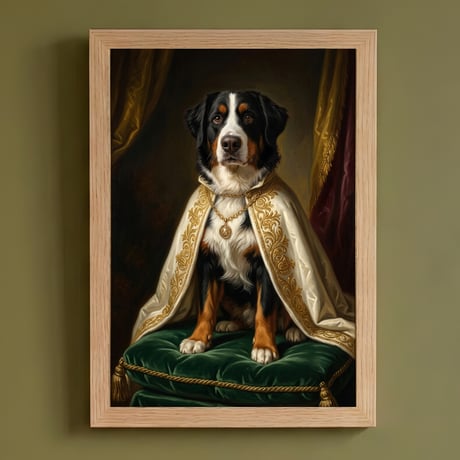 犬（バーニーズマウンテンドッグ）のルネサンス風肖像画 A4額装インテリア壁掛け