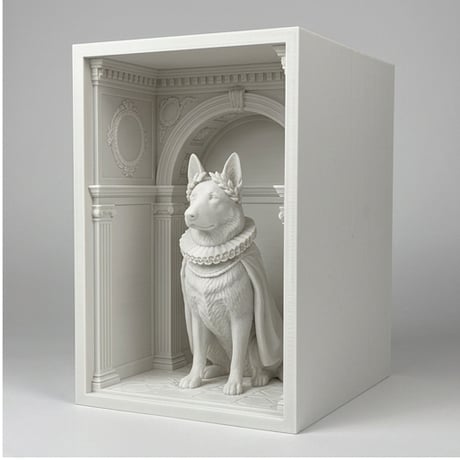 犬（ジャーマンシェパード）の3Dプリント ブックヌーク 白PLA 本棚インテリア