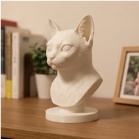 猫（シンガプーラ）の3Dプリント胸像 白PLA 彫刻 置物 インテリア