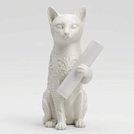 猫（エジプシャンマウ）の3Dプリント リップケース シルクホワイト キーホルダー