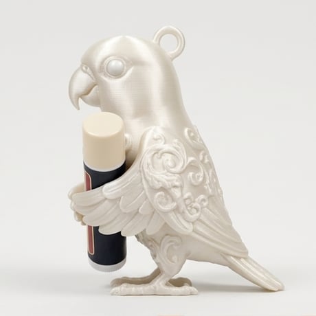 コガネメキシコインコのリップケース 3Dプリント シルクホワイト キーホルダー