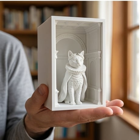 猫（オシキャット）の3Dプリント ブックヌーク 白PLA 本棚インテリア