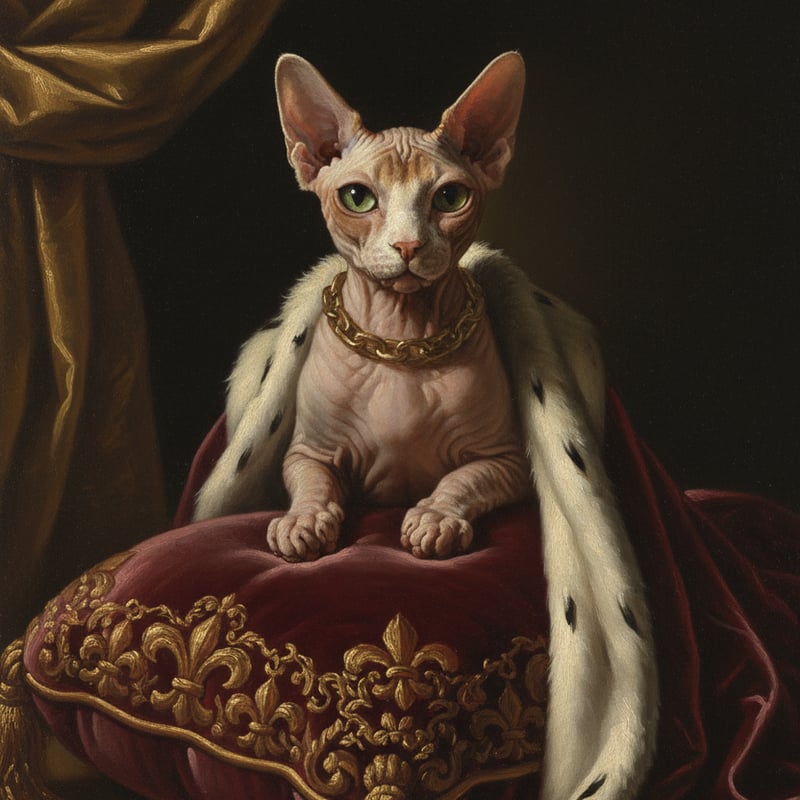 猫（スフィンクス）のルネサンス風肖像画 油絵風アートA3額装