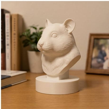 テディベアハムスターの3Dプリント胸像 白PLA 彫刻 置物 インテリア