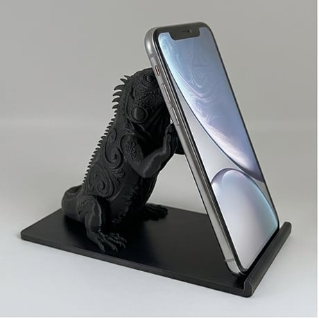 イグアナ（サバクイグアナ）のスマホスタンド 卓上 シルクブラック