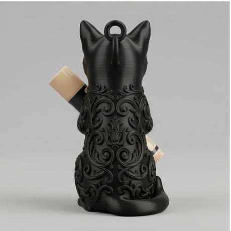 猫（ソマリ）の3Dプリント リップケース シルクブラック キーホルダー