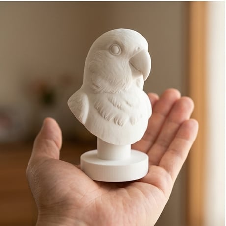 インコ（コザクラインコ）の3Dプリント胸像 白PLA 彫刻 置物 インテリア