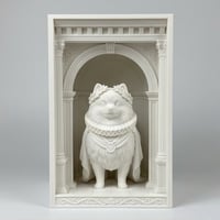 犬（ポメラニアン）の3Dプリント ブックヌーク 白PLA 本棚インテリア