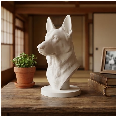 犬（ジャーマンシェパード）の3Dプリント胸像 白PLA 彫刻 置物 インテリア
