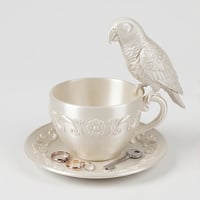 インコ（ヨウム）のアクセサリートレイ 小物入れ シルクホワイト