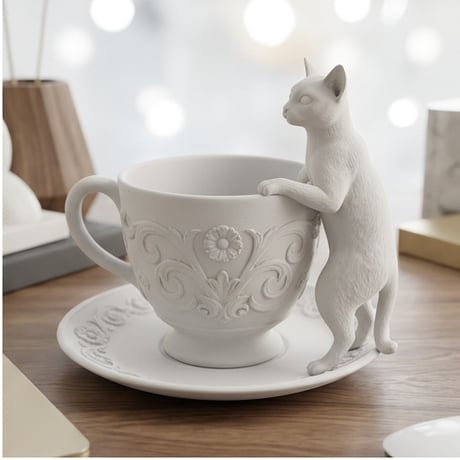 猫（アビシニアン）のアクセサリートレイ 小物入れ マットホワイト