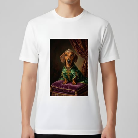 ミニチュアダックスフンド半袖Tシャツ ルネサンス風カラー ホワイト 男女兼用