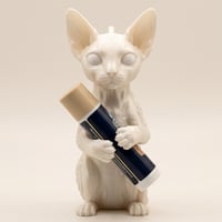 猫（デボンレックス）の3Dプリント リップケース シルクホワイト キーホルダー