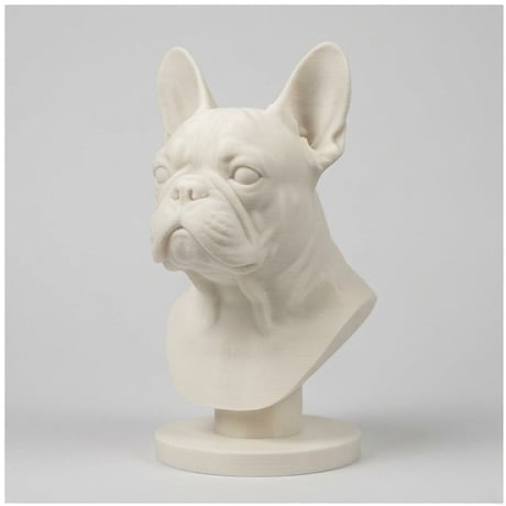 犬（フレンチブルドッグ）の3Dプリント胸像 白PLA 彫刻 置物 インテリア