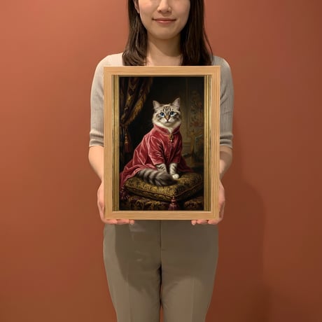 猫（ラグドール）のルネサンス風肖像画 油絵風アートA4額装インテリア壁掛け