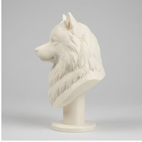 犬（サモエド）の3Dプリント胸像 白PLA 彫刻 置物 インテリア