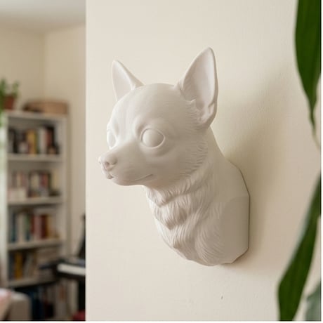 犬（チワワ）の壁掛けレリーフ 3Dプリント 白PLA インテリア