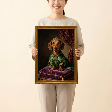 犬（ミニチュアダックスフンド）のルネサンス風肖像画 A3額装インテリア壁掛け