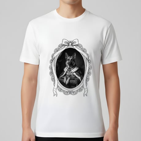 ジャーマンシェパード半袖Tシャツ ルネサンス風モノクロ ホワイト 男女兼用