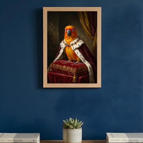 インコ（ナナイロメキシコインコ）のルネサンス風肖像画 A4額装インテリア壁掛け