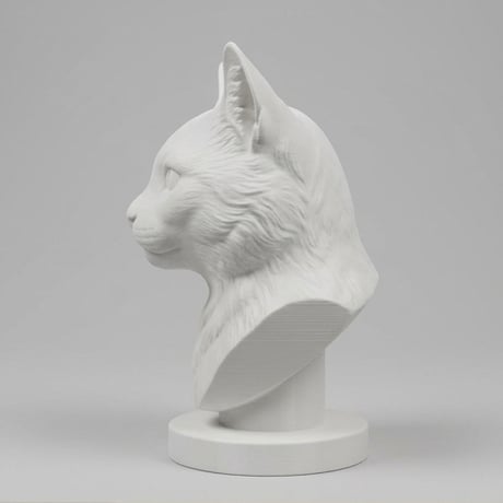 猫の3Dプリント胸像 白PLA 彫刻 置物 インテリア