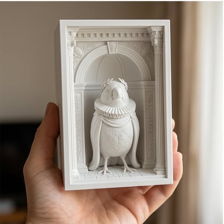 アサヒスズメの3Dプリント ブックヌーク 白PLA 本棚インテリア