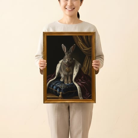 うさぎ（フレミッシュジャイアント）のルネサンス風肖像画 A3額装インテリア壁掛け