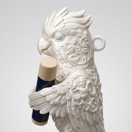 モモイロインコのリップケース 3Dプリント シルクホワイト キーホルダー