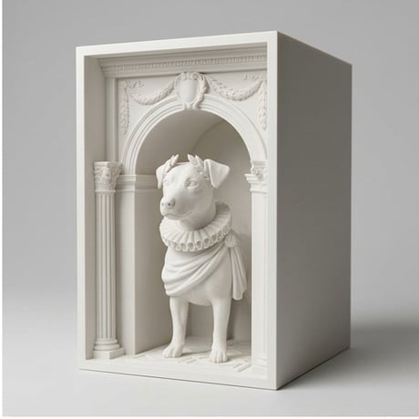 ジャックラッセルテリアのブックヌーク 3Dプリント 白PLA 本棚インテリア