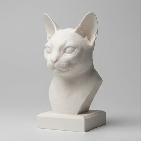 猫（シンガプーラ）の3Dプリント胸像 白PLA 彫刻 置物 インテリア