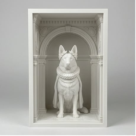 犬（ジャーマンシェパード）の3Dプリント ブックヌーク 白PLA 本棚インテリア