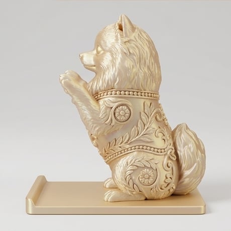 犬（ポメラニアン）のスマホスタンド 卓上 シルクゴールド