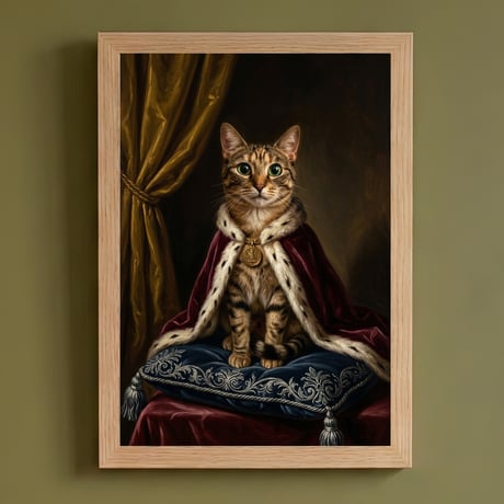 猫のルネサンス風肖像画 油絵風アートA4額装インテリア壁掛け