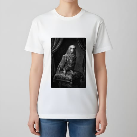 キエリボウシインコ半袖Tシャツ ルネサンス風モノクロ ホワイト 男女兼用