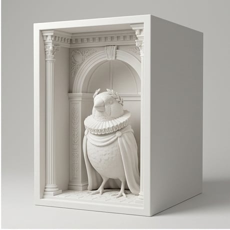 アサヒスズメの3Dプリント ブックヌーク 白PLA 本棚インテリア