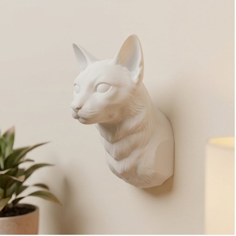 猫（トンキニーズ）の壁掛けレリーフ 3Dプリント 白PLA インテリア