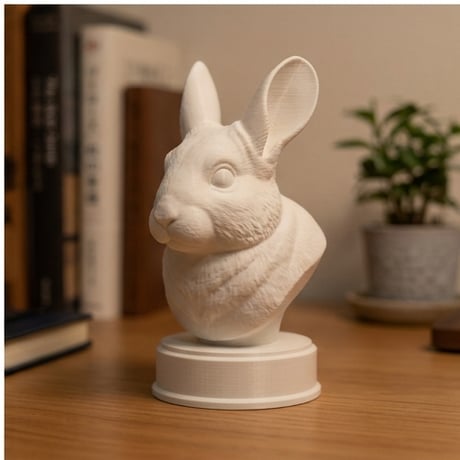 うさぎ（チンチラうさぎ）の3Dプリント胸像 白PLA 彫刻 置物 インテリア