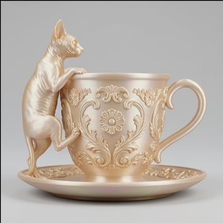 猫（スフィンクス）のアクセサリートレイ 小物入れ シルクゴールド