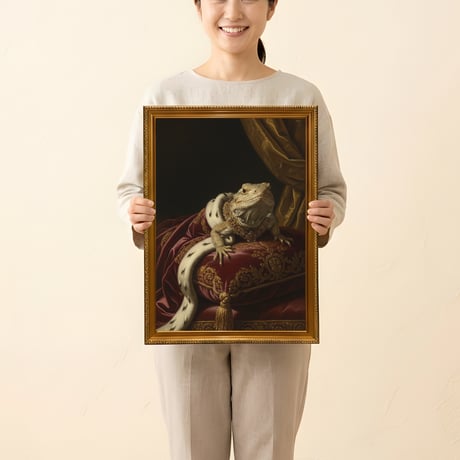 イグアナ（サバクイグアナ）のルネサンス風肖像画 A3額装インテリア壁掛け
